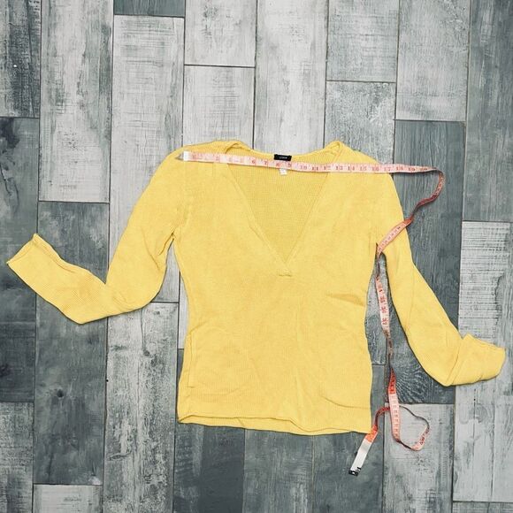 90s Y2K J Crew Sweater V Neck Canary Yellow Cotton Pullover Pockets Relaxed S - Picture 6 of 8